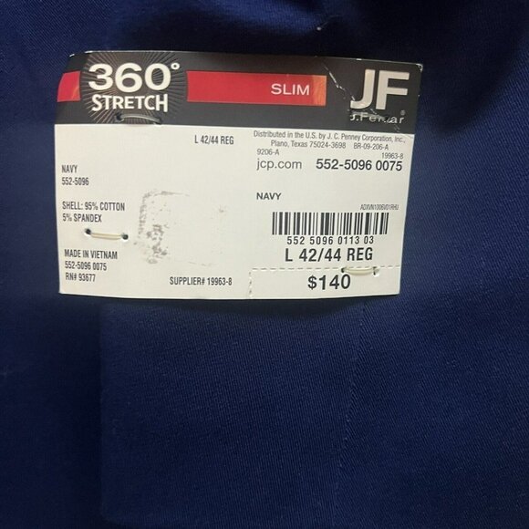 JF  Ferrar Men Suit Slim Navy Blue 360 4-Way  Stretch Winkle Resistan L 42/44 - Picture 3 of 9